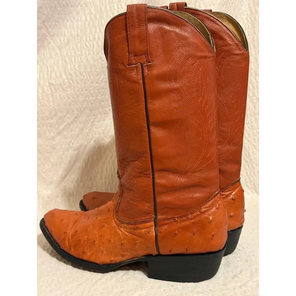 VTG Full Quill Ostrich Handmade Mexico Cowboy Boots Men’s 8.5 Mex 26.5 Cognac